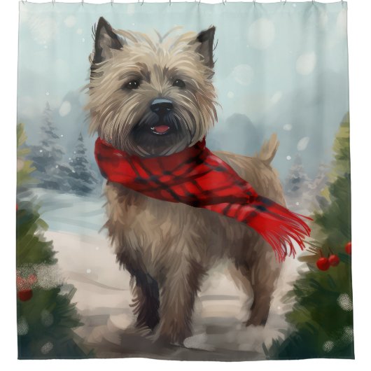 Cairn Terrier Dog im Schnee Weihnachten Duschvorhang (Vorderseite)