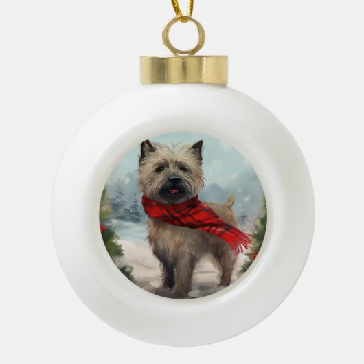 Cairn Terrier Dog im Schnee Weihnachten Keramik Kugel-Ornament (Vorderseite)