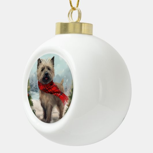 Cairn Terrier Dog im Schnee Weihnachten Keramik Kugel-Ornament (Rechts)