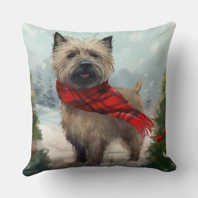Cairn Terrier Dog im Schnee Weihnachten Kissen (Rückseite)