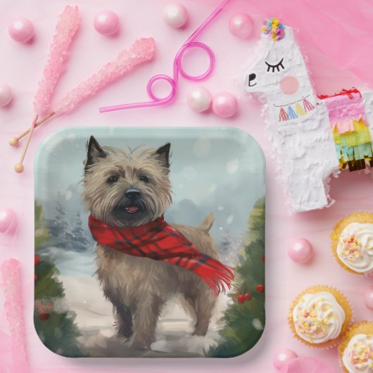Cairn Terrier Dog im Schnee Weihnachten Pappteller (Party)