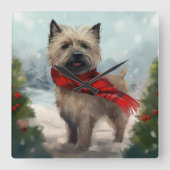 Cairn Terrier Dog im Schnee Weihnachten Quadratische Wanduhr (Vorderseite)