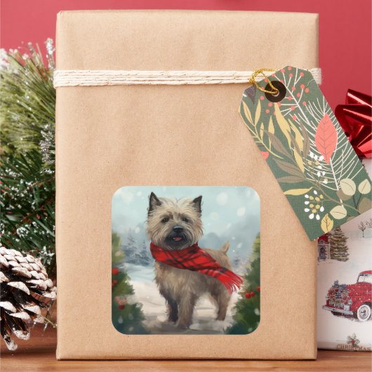 Cairn Terrier Dog im Schnee Weihnachten Quadratischer Aufkleber (Feiertag)