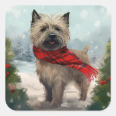 Cairn Terrier Dog im Schnee Weihnachten Quadratischer Aufkleber (Vorderseite)