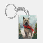 Cairn Terrier Dog im Schnee Weihnachten Schlüsselanhänger (Vorderseite links)