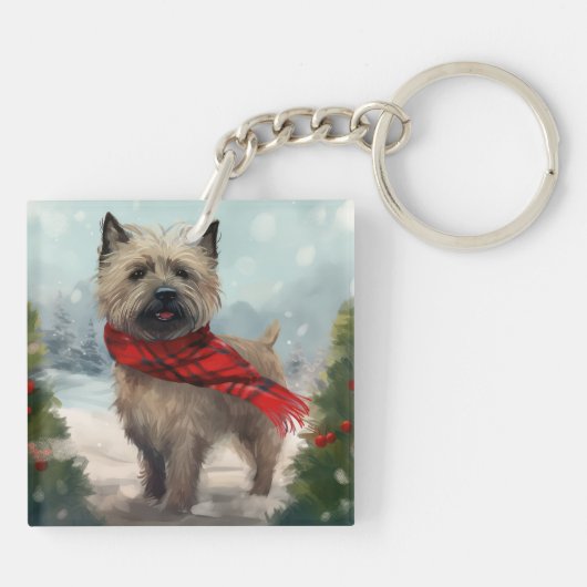 Cairn Terrier Dog im Schnee Weihnachten Schlüsselanhänger (Rückseite)