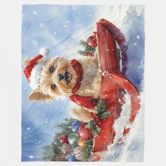 Cairn Terrier Dog in Sledge Let it Schnee Weihnach Fleecedecke (Vorderseite)