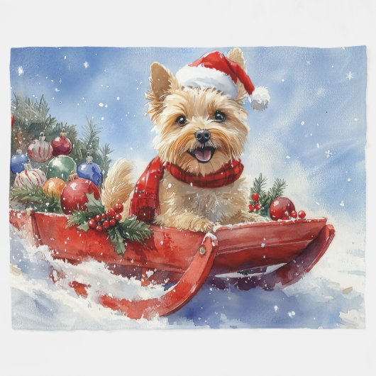Cairn Terrier Dog in Sledge Let it Schnee Weihnach Fleecedecke (Vorderseite (Horizontal))