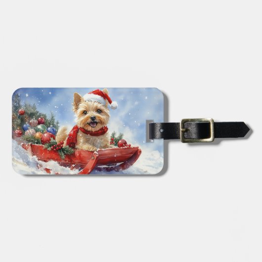 Cairn Terrier Dog in Sledge Let it Schnee Weihnach Gepäckanhänger (Vorderseite horizontal)