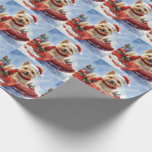 Cairn Terrier Dog in Sledge Let it Schnee Weihnach Geschenkpapier (Ecke)