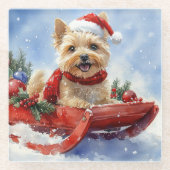 Cairn Terrier Dog in Sledge Let it Schnee Weihnach Glasuntersetzer (Vorderseite)