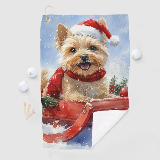Cairn Terrier Dog in Sledge Let it Schnee Weihnach Golfhandtuch (Insitu)