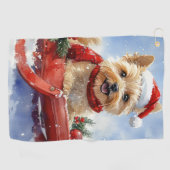 Cairn Terrier Dog in Sledge Let it Schnee Weihnach Golfhandtuch (Horizontal)