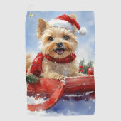 Cairn Terrier Dog in Sledge Let it Schnee Weihnach Golfhandtuch (Vorderseite)
