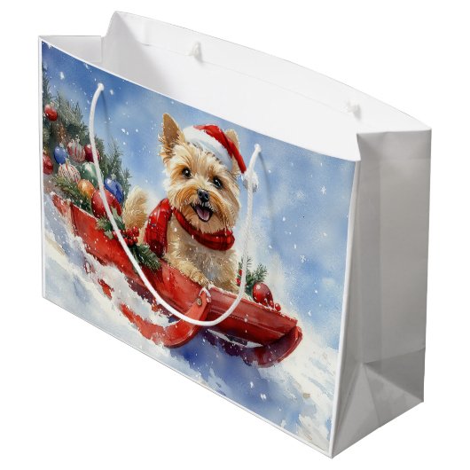 Cairn Terrier Dog in Sledge Let it Schnee Weihnach Große Geschenktüte (Rückseite Schrägansicht)