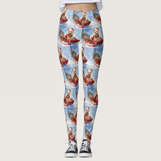 Cairn Terrier Dog in Sledge Let it Schnee Weihnach Leggings (Vorderseite)