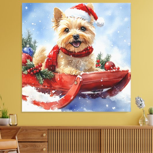 Cairn Terrier Dog in Sledge Let it Schnee Weihnach Leinwanddruck (Insitu (Wohnzimmer))