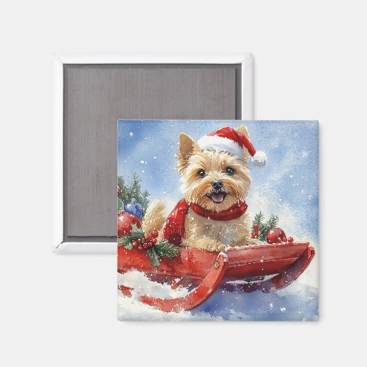 Cairn Terrier Dog in Sledge Let it Schnee Weihnach Magnet (Vorderseite/Rückseite)