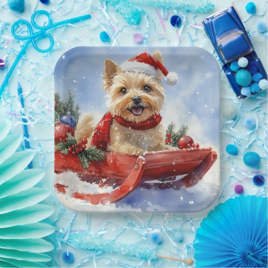 Cairn Terrier Dog in Sledge Let it Schnee Weihnach Pappteller (Party)