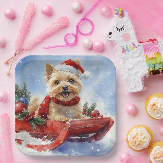 Cairn Terrier Dog in Sledge Let it Schnee Weihnach Pappteller (Party)