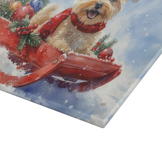 Cairn Terrier Dog in Sledge Let it Schnee Weihnach Schneidebrett (Ecke)