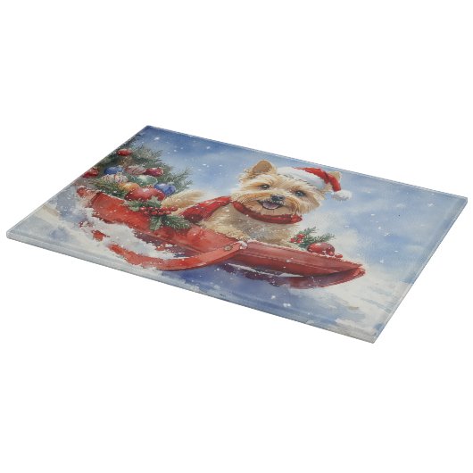 Cairn Terrier Dog in Sledge Let it Schnee Weihnach Schneidebrett (Ecke)