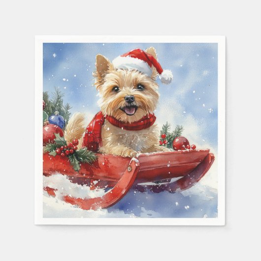 Cairn Terrier Dog in Sledge Let it Schnee Weihnach Serviette (Vorderseite)