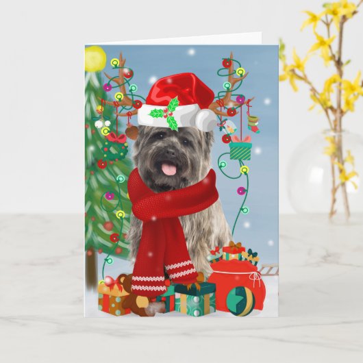 Cairn Terrier Dog in Snow mit Weihnachtsgeschenken Karte (Gelbe Blume)