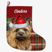 Cairn Terrier Dog mit Holiday Kariert Personalisie Großer Weihnachtsstrumpf (Vorderseite)