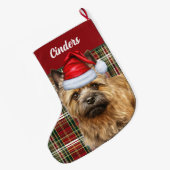 Cairn Terrier Dog mit Holiday Kariert Personalisie Großer Weihnachtsstrumpf (Rückseite (Hängend))