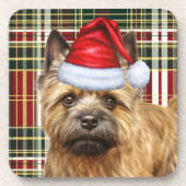 Cairn Terrier Dog mit Kariertem Weihnachtsfest Getränkeuntersetzer (Vorderseite)