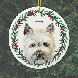 Cairn Terrier Dog Monogram Name Holiday Wreath Keramik Ornament