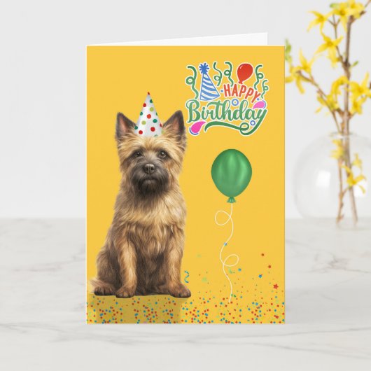 Cairn Terrier Dog Party Hat Yellow Birthday Karte (Gelbe Blume)