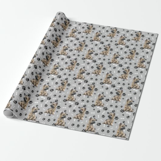 Cairn Terrier Dog Pattern auf blau Geschenkpapier (Ungerollt)