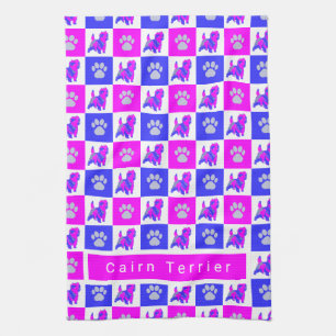 Cairn Terrier Dog & Paw Hot Pink & Blue Tee Handtu Geschirrtuch
