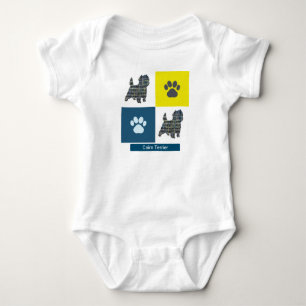 Cairn Terrier Dog & Paw Y&B Grid Square Baby Strampler
