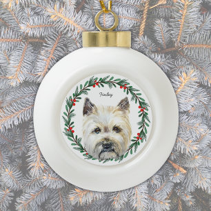 Cairn Terrier Dog Personalisiert Holiday Wreath Keramik Kugel-Ornament