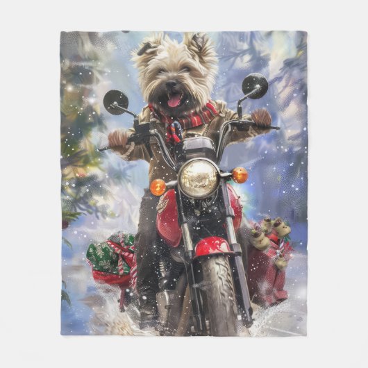 Cairn Terrier Dog Riding Motorrad Weihnachten Fleecedecke (Vorderseite)