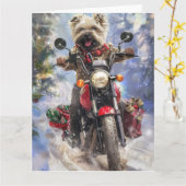 Cairn Terrier Dog Riding Motorrad Weihnachten Karte (Gelbe Blume)