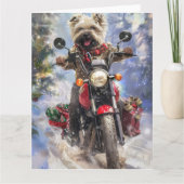 Cairn Terrier Dog Riding Motorrad Weihnachten Karte (Vorderseite)