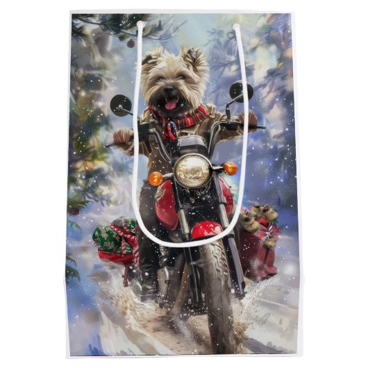 Cairn Terrier Dog Riding Motorrad Weihnachten Mittlere Geschenktüte (Rückseite)