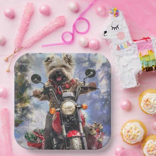 Cairn Terrier Dog Riding Motorrad Weihnachten Pappteller (Party)