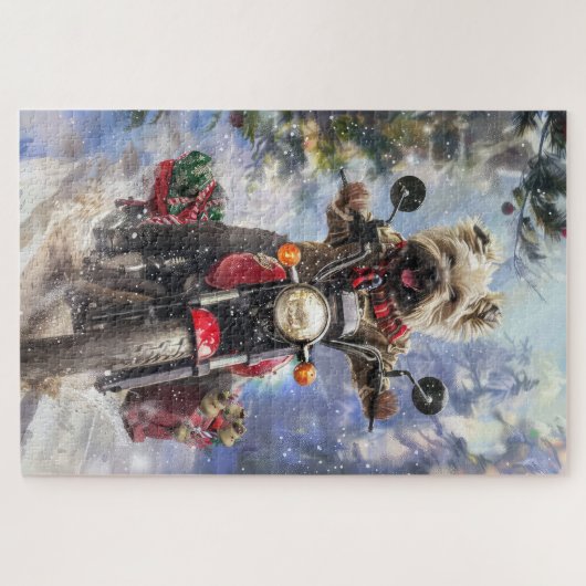 Cairn Terrier Dog Riding Motorrad Weihnachten Puzzle (Horizontal)