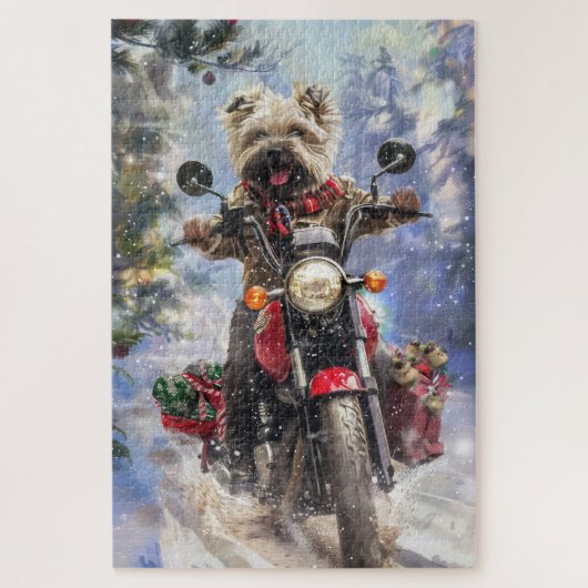 Cairn Terrier Dog Riding Motorrad Weihnachten Puzzle (Vertikal)