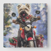Cairn Terrier Dog Riding Motorrad Weihnachten Quadratische Wanduhr (Vorderseite)
