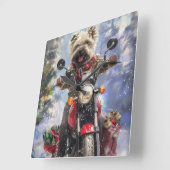 Cairn Terrier Dog Riding Motorrad Weihnachten Quadratische Wanduhr (Winkel)