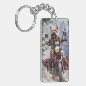 Cairn Terrier Dog Riding Motorrad Weihnachten Schlüsselanhänger (Vorderseite links)