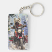 Cairn Terrier Dog Riding Motorrad Weihnachten Schlüsselanhänger (Rückseite)