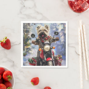 Cairn Terrier Dog Riding Motorrad Weihnachten Serviette