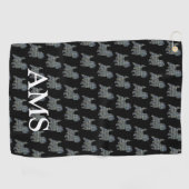 Cairn Terrier Dog Silhouette Y&B Grid Black Golfhandtuch (Horizontal)